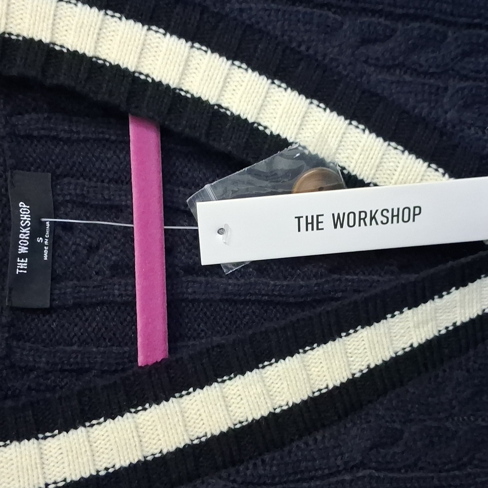 Workshop Republic Clothing Dark Blue Cable Knit Cardigan - Picture 2 of 5
